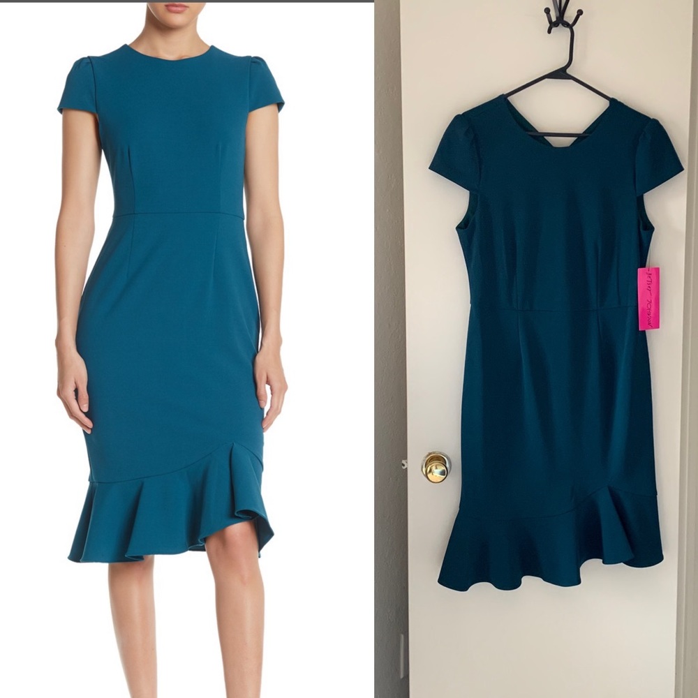 NWT Betsy Johnson Scuba Crepe Ruffle Hem MidiDress